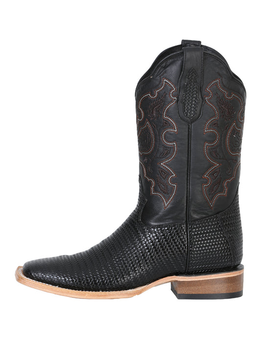 Bota Rodeo para hombre El General - Cuero trenzado repujado - Negra 41790