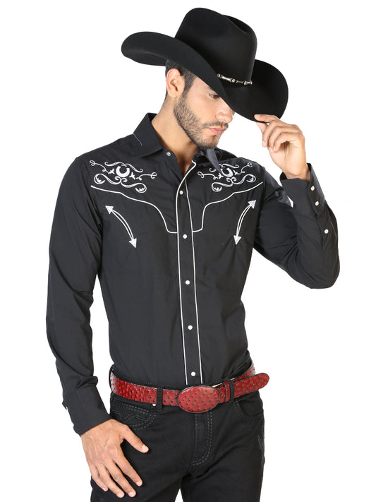 Camisa vaquera bordada El General, negra/blanca 42945