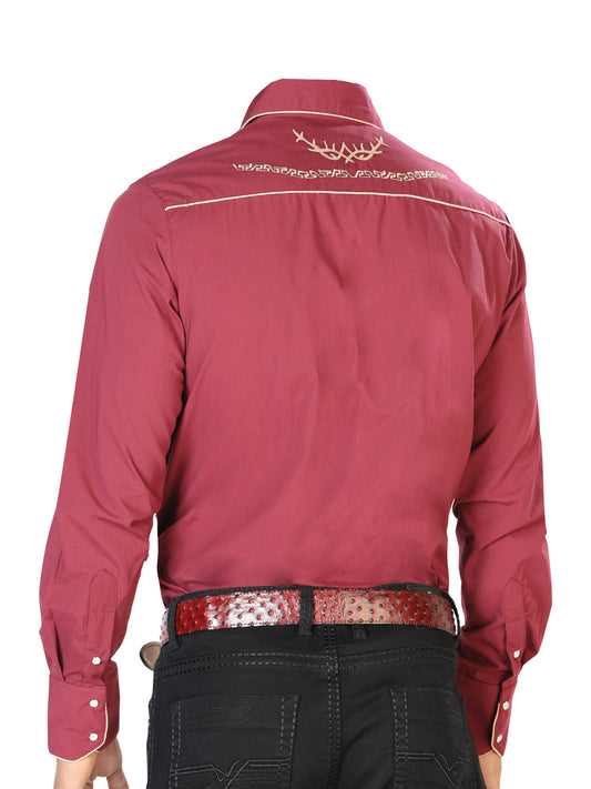 El General Camisa Western Bordada Burdeos/Oro 42951