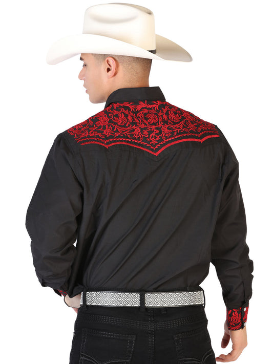 Camisa Bordada El Señor de los Cielos Negro/Rojo 43301