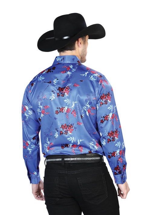Camisa azul casual de manga larga 43942