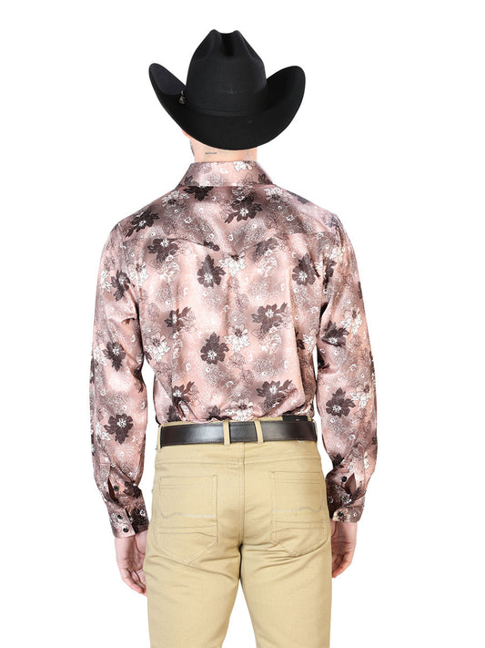 Camisa casual de manga larga color marrón claro 43947