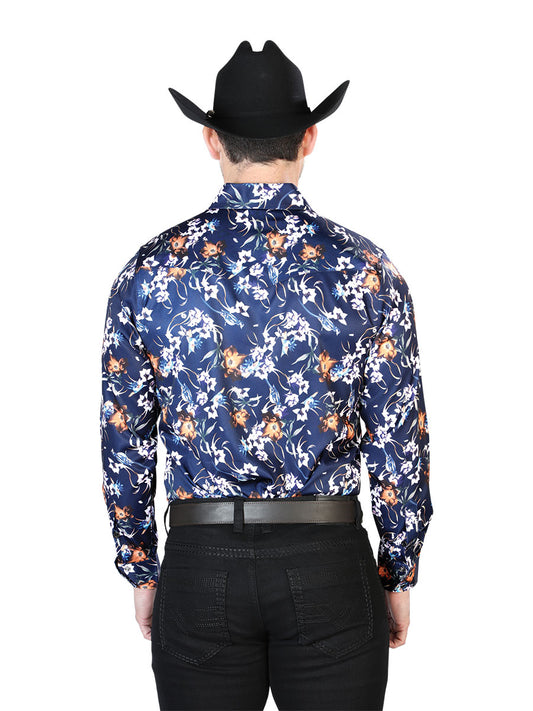 Camisa informal de manga larga con flores azules 43957