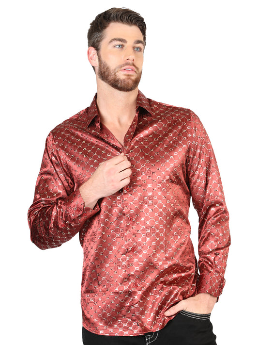 Camisa informal de manga larga El General color burdeos/dorado 44546