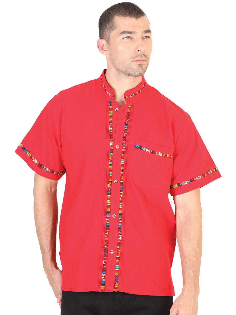 Guayabera artesanal mexicana 100% algodón rojo 601820