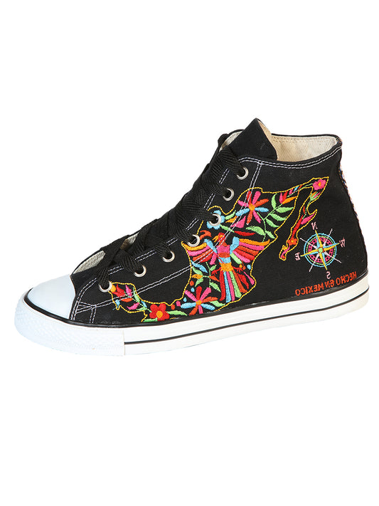 Zapatillas artesanales bordadas, lona textil, negro, 602780