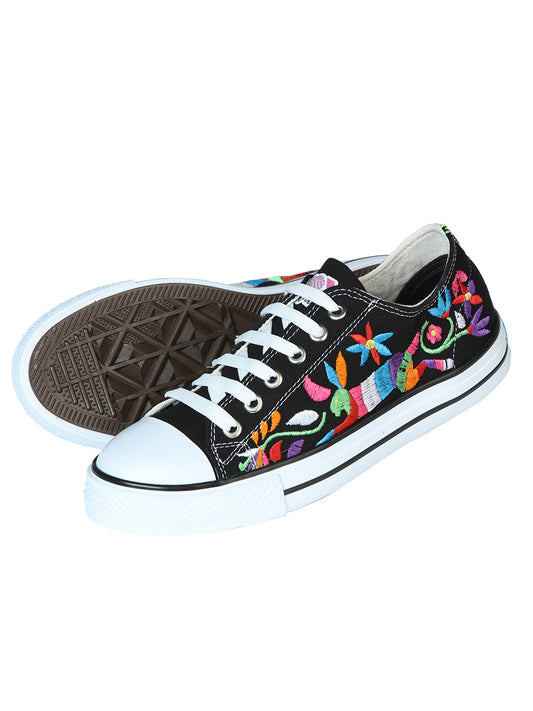 Zapatillas artesanales bordadas, lona textil, negro, 602783