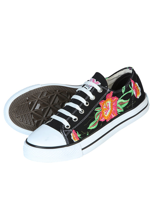 Zapatillas artesanales bordadas, lona textil, negro, 602784