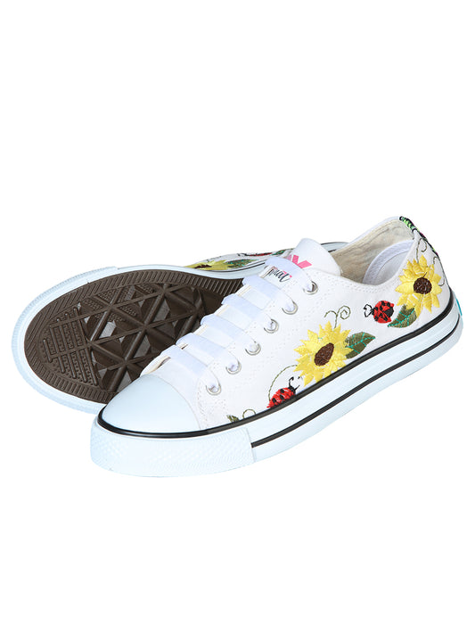 Zapatillas artesanales bordadas, lona textil, blanco 602786