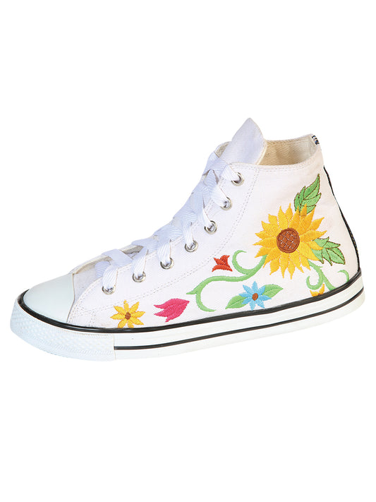 Zapatillas artesanales bordadas, lona textil, blanco, 602787