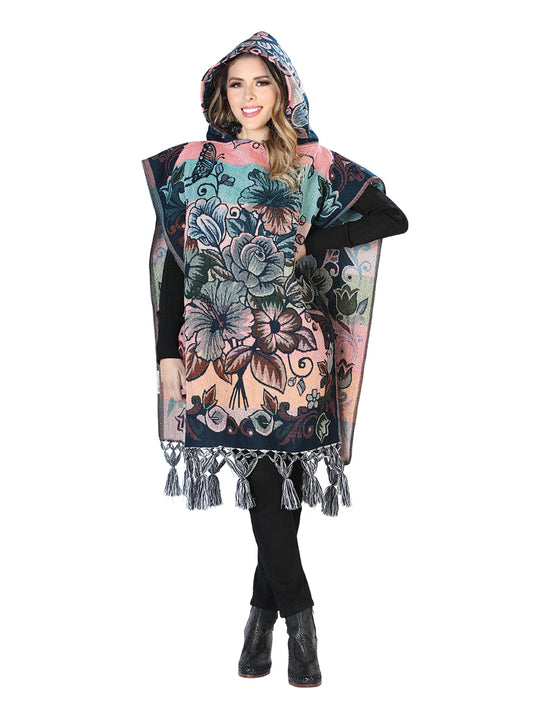 Poncho artesanal mexicano 100% acrílico multicolor 603878