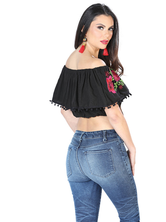 Blusa bordada artesanalmente, 100% algodón, negra, 603912