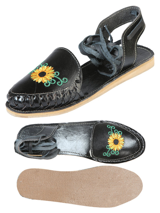 Sandalias artesanales mexicanas de cuero negro 603919