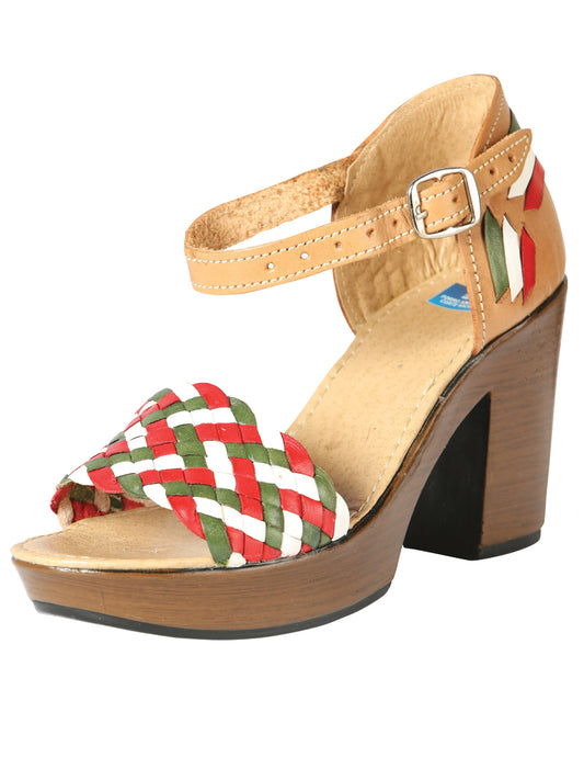 Sandalias artesanales mexicanas de cuero tricolor 603941
