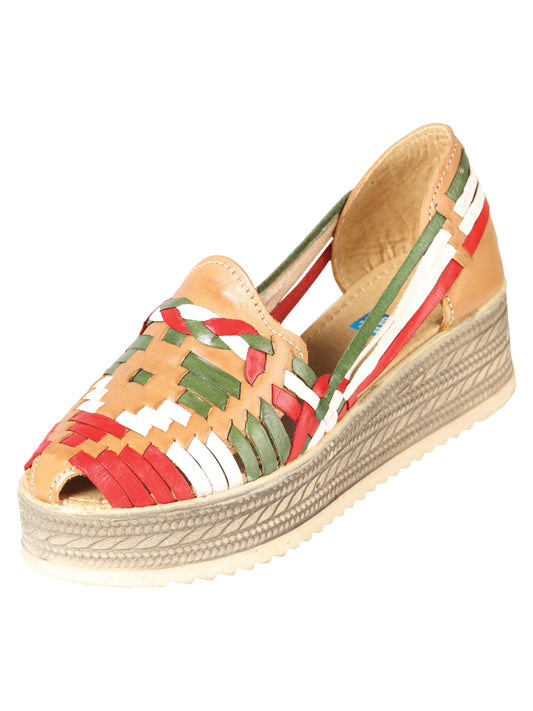 Sandalias artesanales mexicanas de cuero tricolor 603942