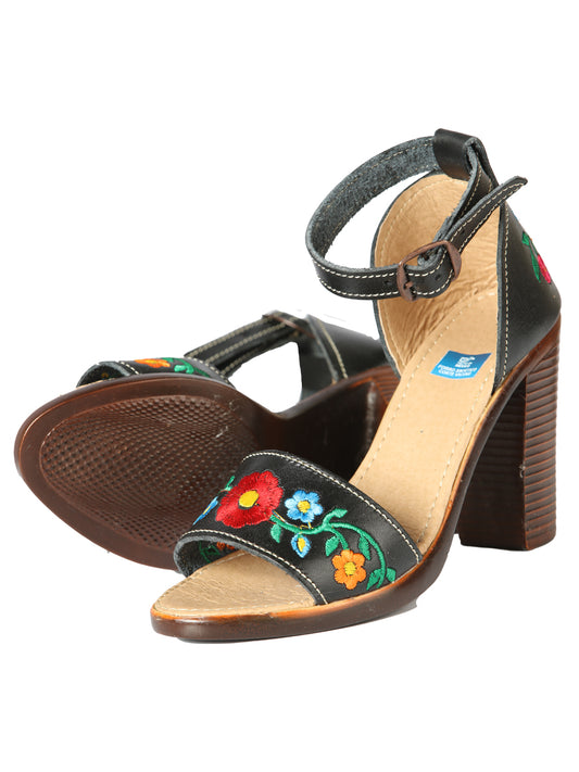 Sandalias artesanales mexicanas de cuero negro 603952