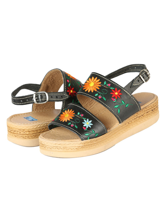 Sandalias artesanales mexicanas de cuero negro 603953