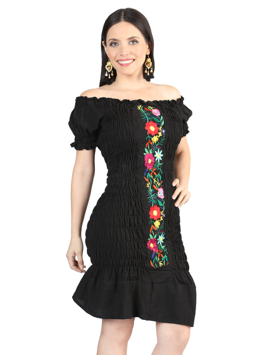 Vestido bordado artesanal 100% algodón negro 604007