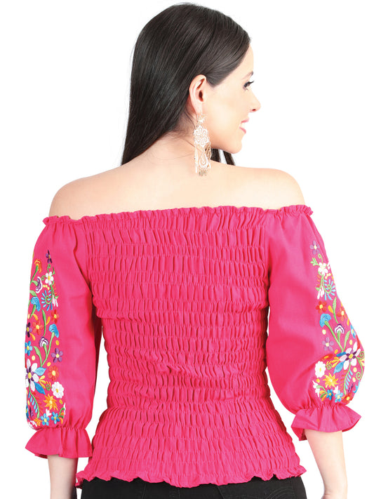 Blusa bordada artesanalmente, 100% algodón, fucsia, 604011