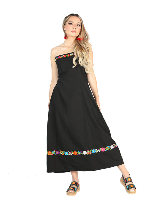 Vestido artesanal bordado 100% algodón negro 604053