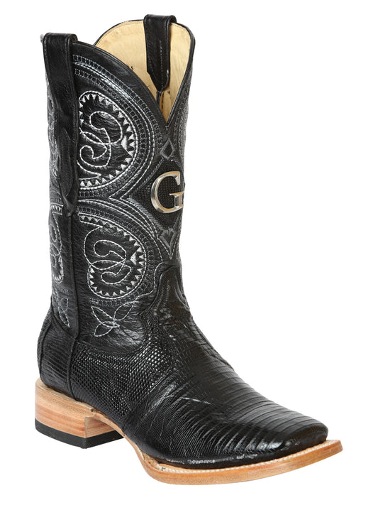 Botas vaqueras de rodeo El General para hombre, de piel de lagarto exótica - Negras 45069