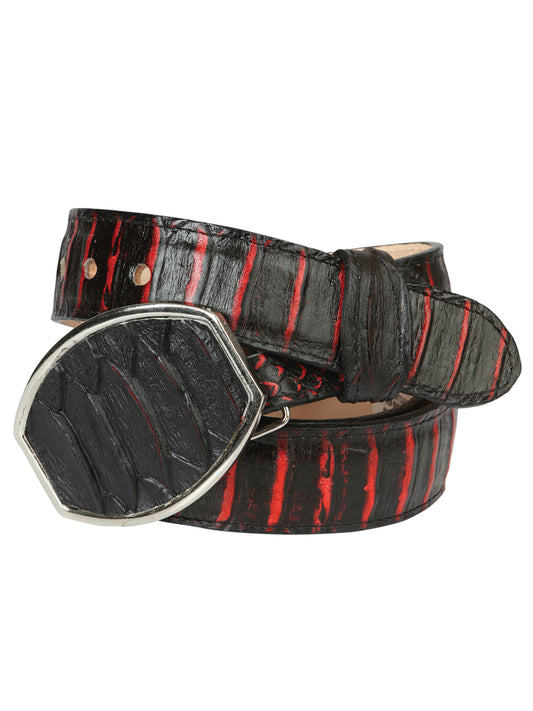 Cinturón vaquero para hombre El General imitación pitón - Negro/Rojo 45573