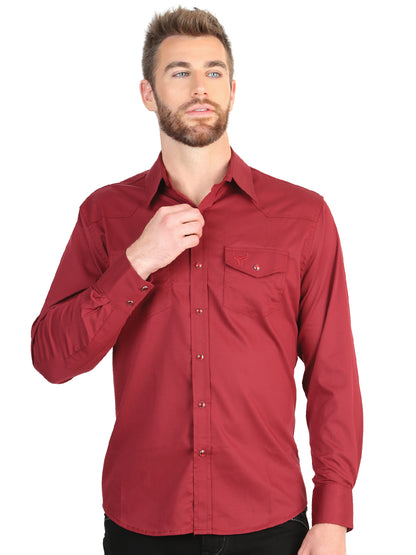 Camisa vaquera de manga larga para hombre El General - Roja elástica 45614