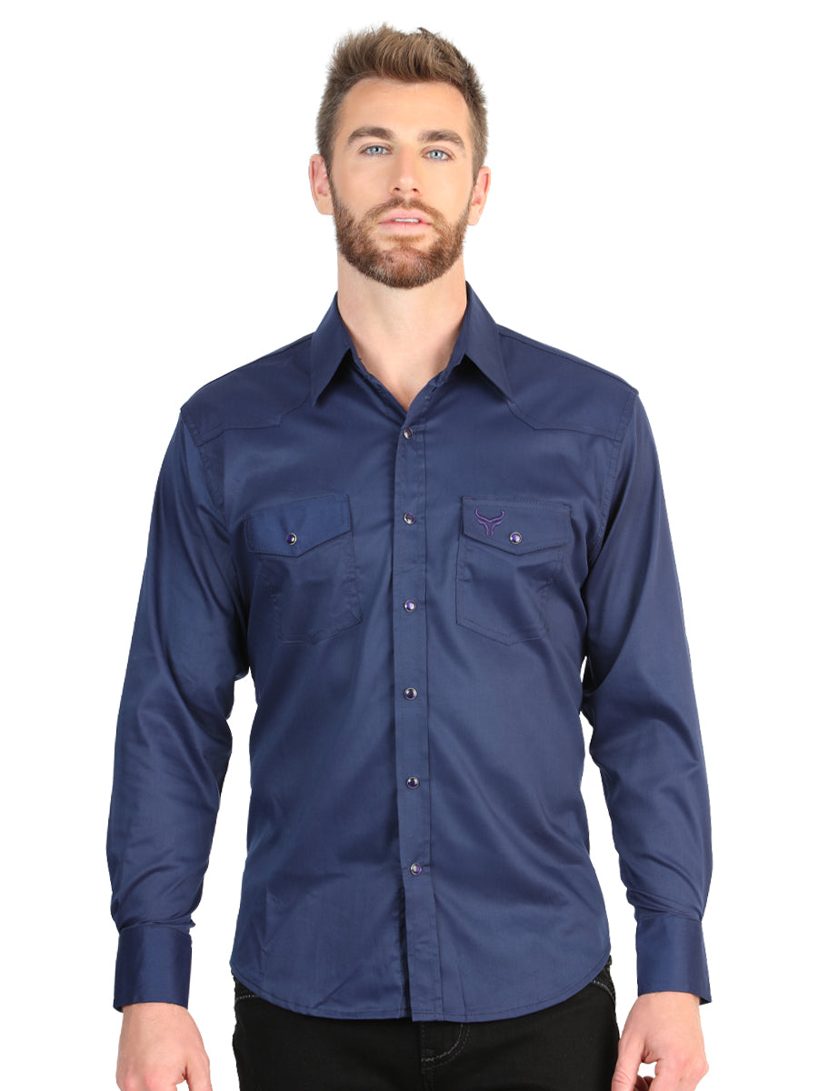 Camisa vaquera de manga larga para hombre El General - Azul marino elástico 45616