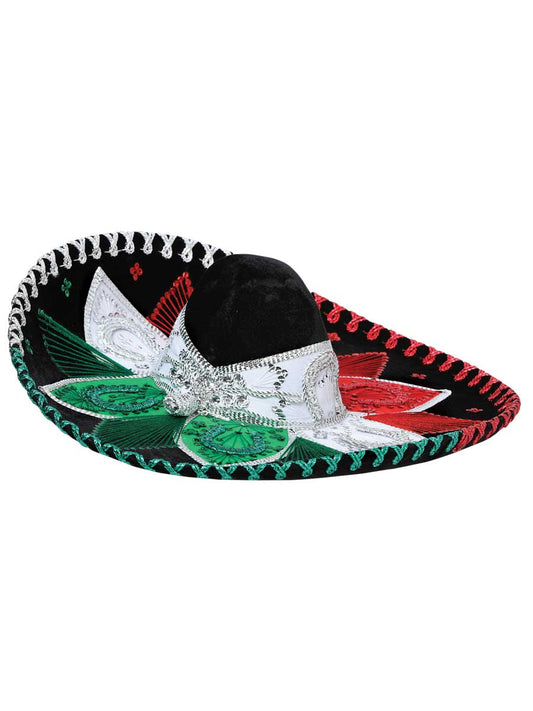 Sombrero de charro mexicano para adulto, terciopelo tricolor 600211