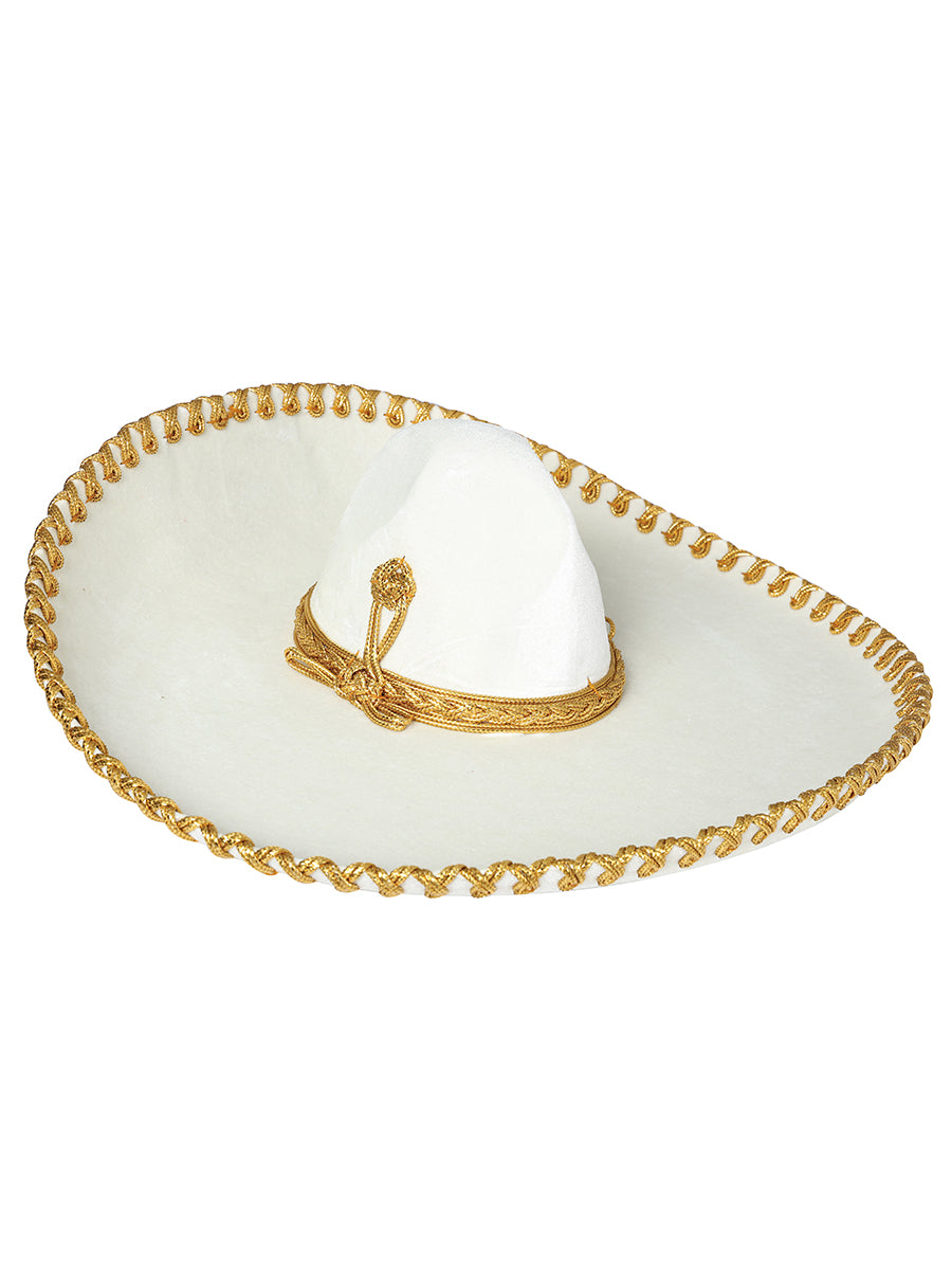 Adulto
 Sombrero de charro mexicano de terciopelo marfil/dorado 600700