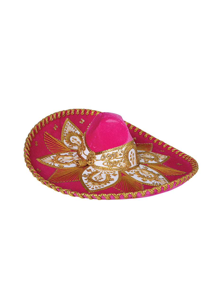 Sombrero de charro mexicano para adulto, terciopelo fucsia/dorado 600763