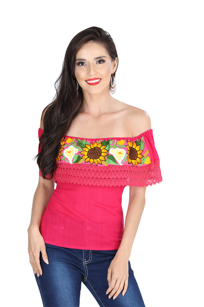 Blusa bordada artesanalmente, 50% algodón, 50% poliéster, rosa, 601287