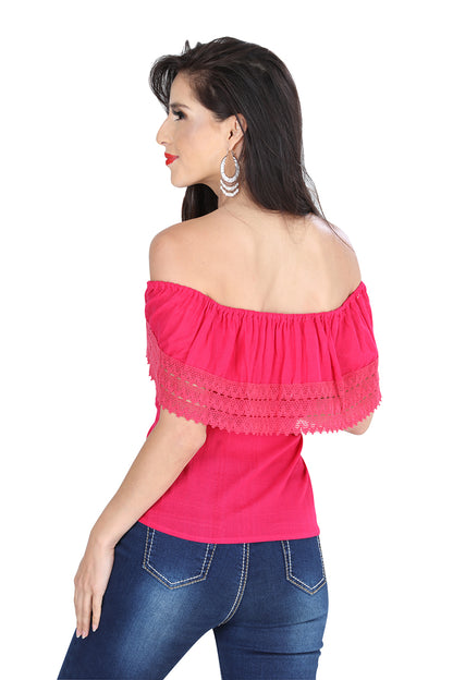 Blusa bordada artesanalmente, 50% algodón, 50% poliéster, rosa, 601287