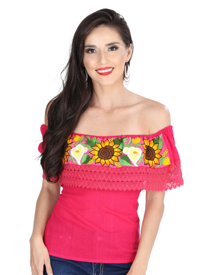 Blusa bordada artesanalmente, 50% algodón, 50% poliéster, rosa, 601287