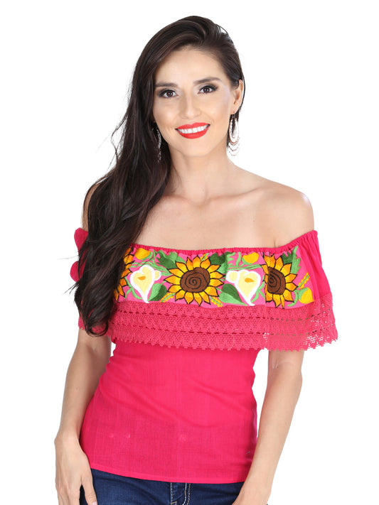 Blusa bordada artesanalmente, 50% algodón, 50% poliéster, rosa, 601287