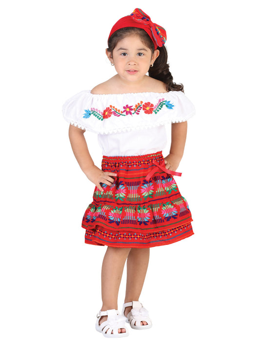 Conjunto bordado artesanal 100% algodón rojo 602100