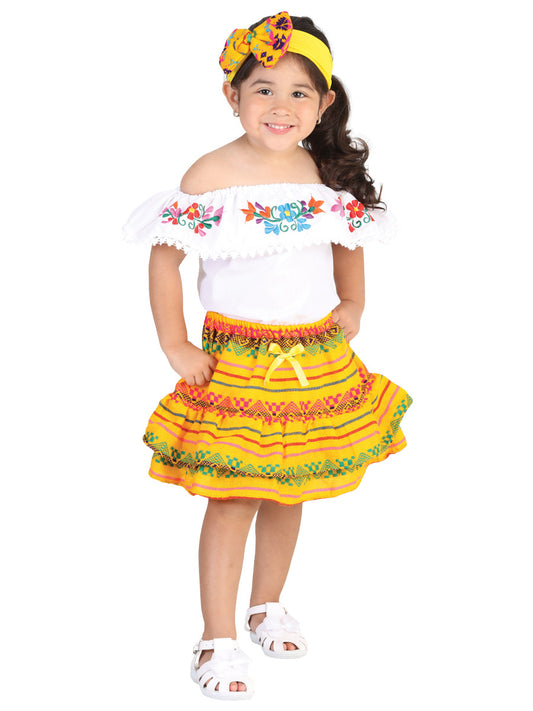 Conjunto bordado artesanal 100% algodón amarillo 602101